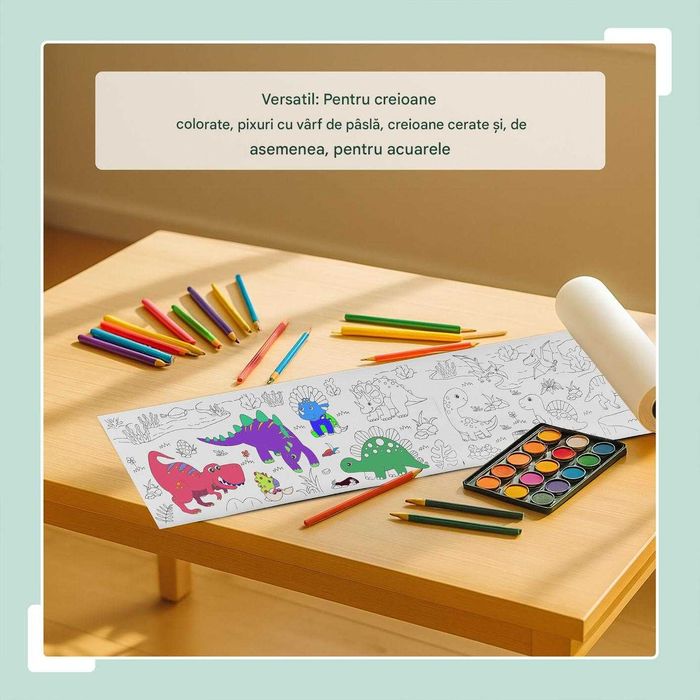 Rola hartie de colorat pt copii XXL autoadeziva Dinosaur 300 x 38.5 cm