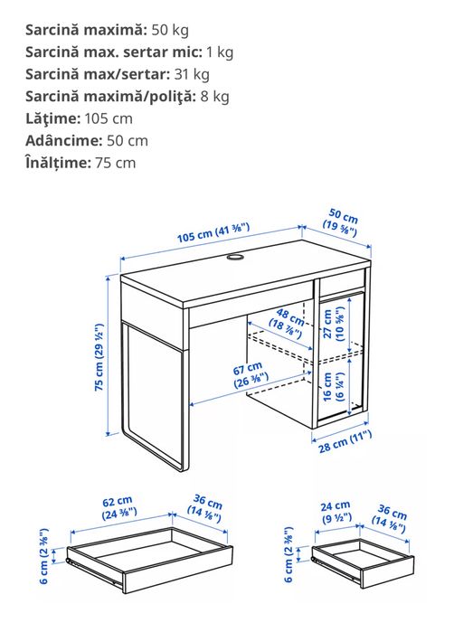 Birou ikea mickle cu unitate superioara