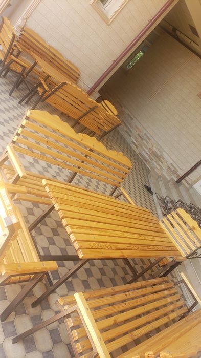 Дачник(стол стул) 2та бир хил комплект бор 2- стол 4-скамейка 4-кресло