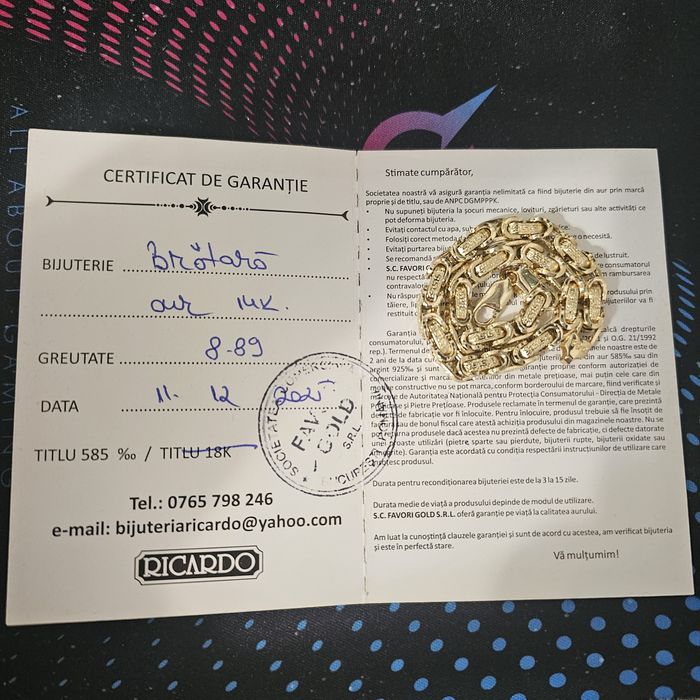 Bratara Aur 14k 8,89 Grame NOU