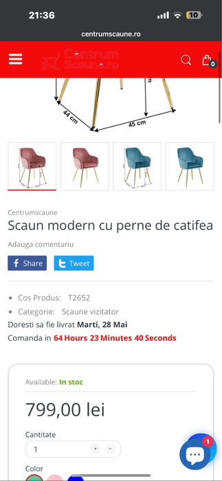 Scaun modern cu perne de catifea