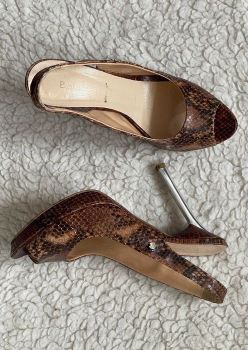 Sandale dama piele naturala sarpe toc cui argintiu Baldinini Italia