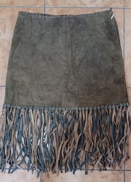 Fusta  de piele întoarsă,maro,  în stil boho, mărimea 44