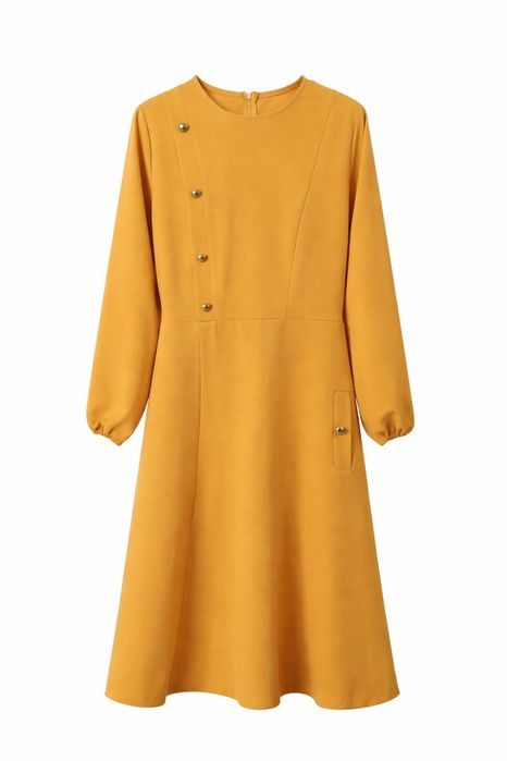 Rochie midi galben muștar, elegantă, mărimea M – office / classy