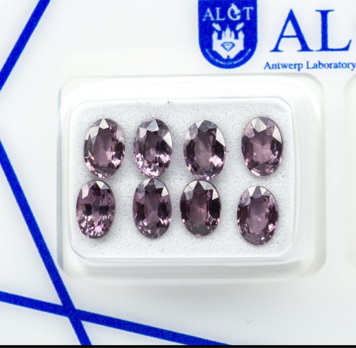 Set 8 spinel natural roz-gri 3,79 ct – certificat ALGT, netratate