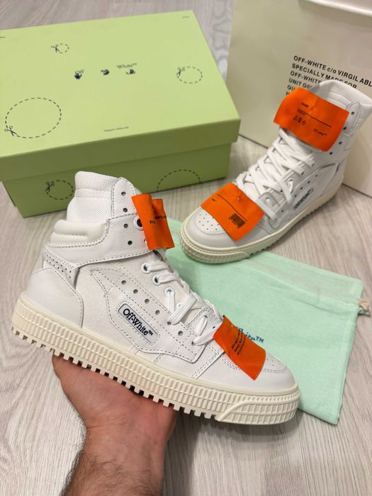 Adidasi Off White Court 3.0 - High White Sneakers Premium din Piele Full Box