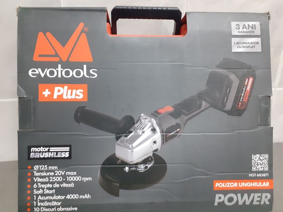 Polizor unghiular Evotools cu acumulator si variator de turatie