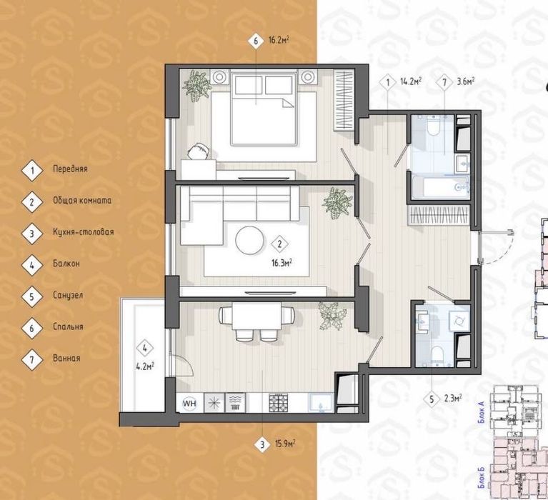 Яккасарайский район ЖК Shoshkent ор Фригат 2х ком 74м2 коробка