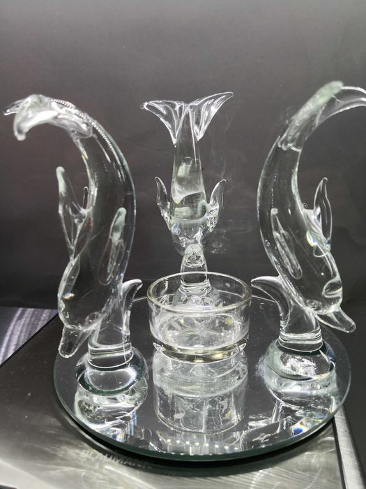 Кристални чаши и купи, свещник