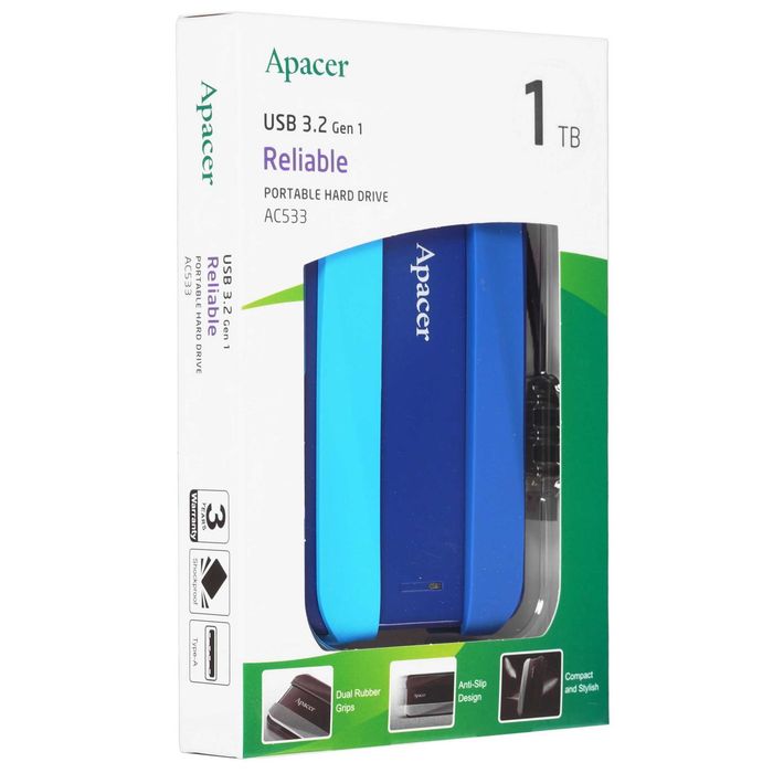 - Внешний жесткий диск 1TB Apacer AC533 2.5" USB 3.2 AP1TBAC533B-1