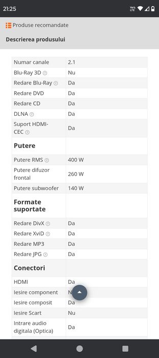 Vând sistem home cinema