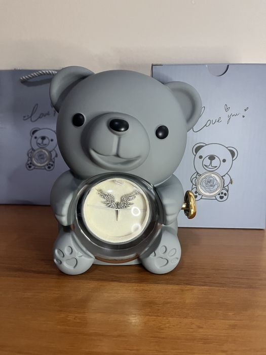 Сребърно колие с мече, роза и торбичка, рожден ден, годишнина, подарък