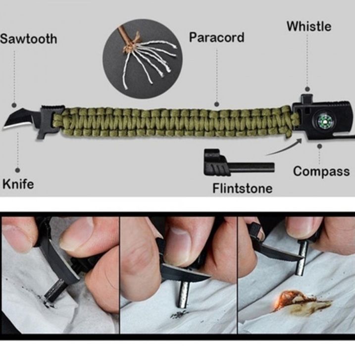 Тактическа гривна за оцеляване 5 в 1 (въже,компа