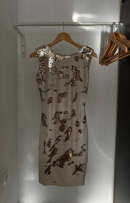 Rochie Ocazie Paiete Alb / Auriu