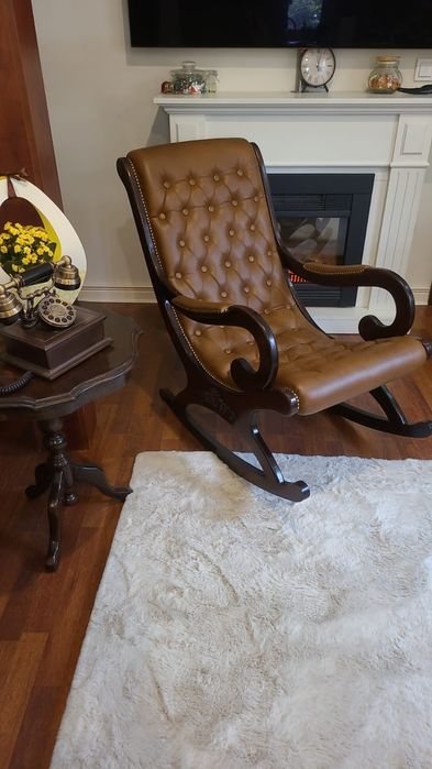 Balansoar maro NOU Chesterfield piele italiana de vaca - lemn fag