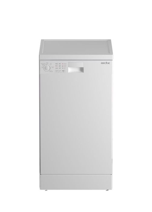Masina de spalat vase Slim Arctic DFS0502, 10 seturi, 5 programe, Sistem dedurizare apa, Aqua Protect, Amanare pornire, Clasa E, 45 cm, Alb