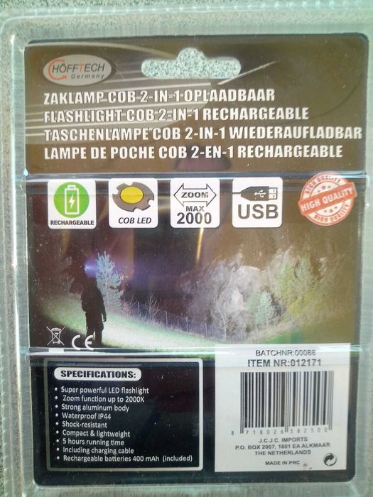 Lampa de inspectie+lanterna, Hofftech,reincarcabila, 400mAh, 5 ore