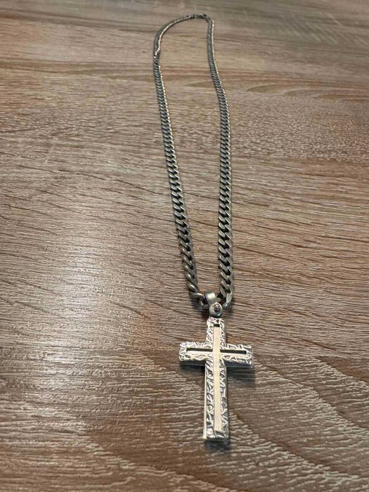 Сребърен ланец Панцер с кръст