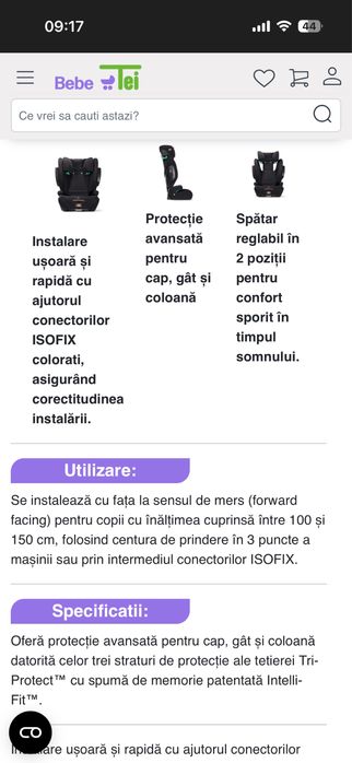 Scaun auto pentru copii I-Traver, 100-150 cm, Signature Eclipse, Joie