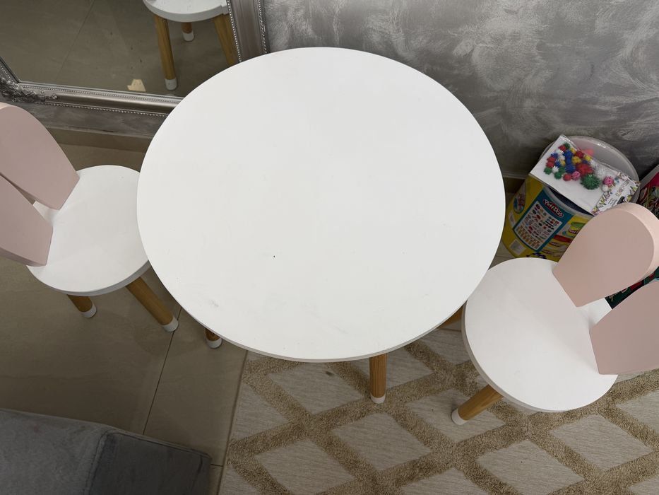 Masa lemn copii roz cu alb