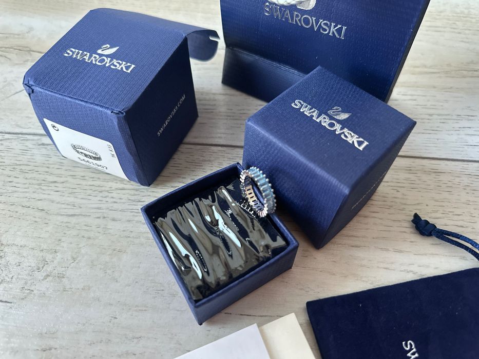 Inel Swarovski Matrix 52, tăietură bagheta, albastru, placat cu rodiu