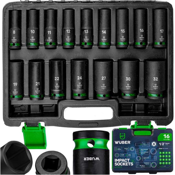 Set chei tubulare impact 1/2” Wuber, 16 piese