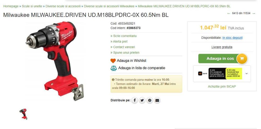 Milwaukee masina de gaurit si insurubat cu percutie M18BLDPRC