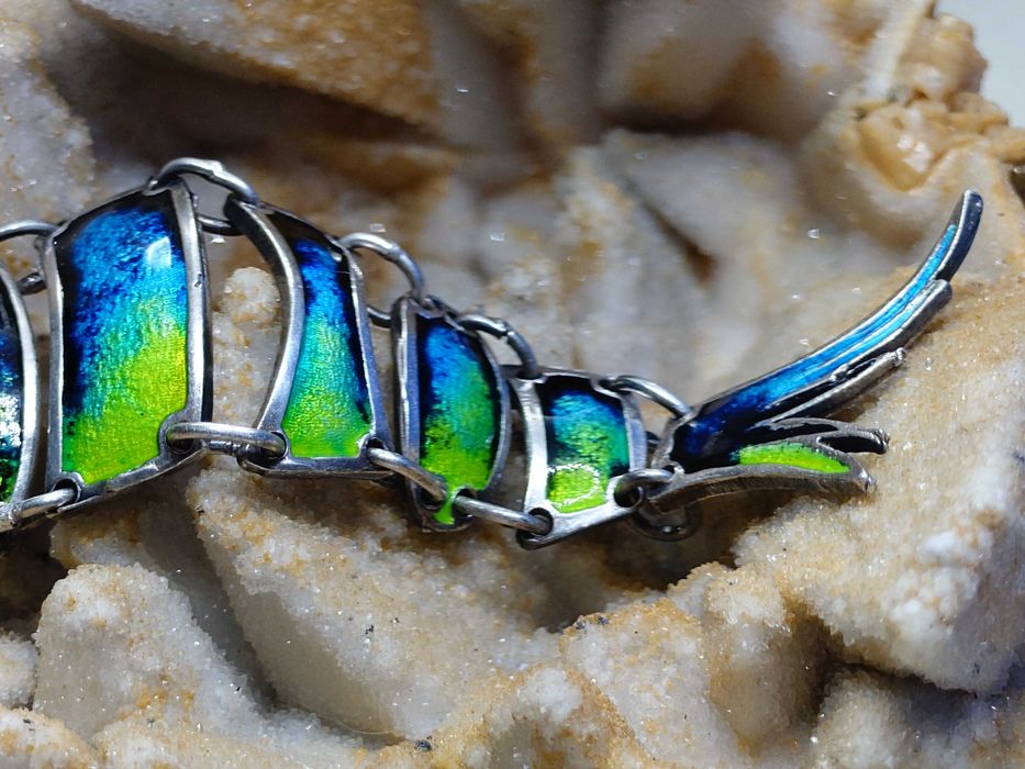 Pandantiv Italia vintage – pește articulat, argint emailat XXL