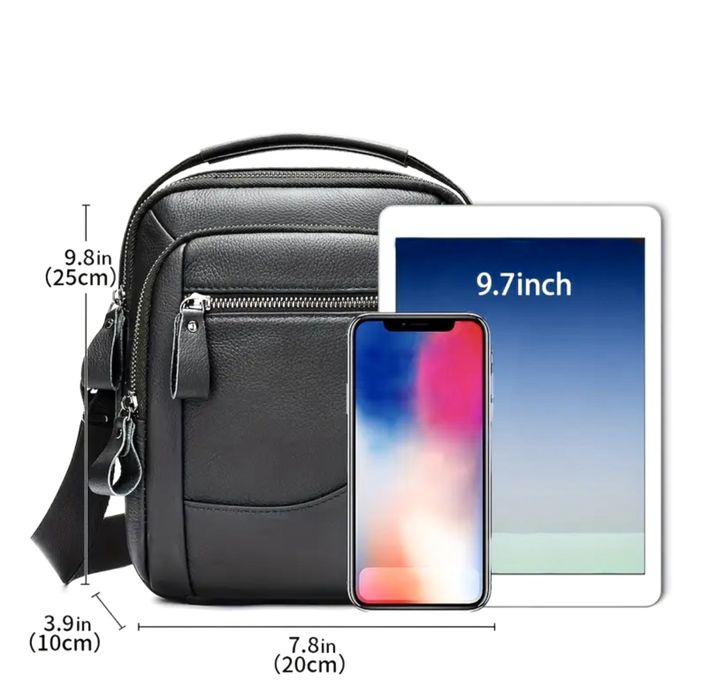 Мъжка обемна кожена чанта/Елегантна от черна естест. кожа -10%Промоция