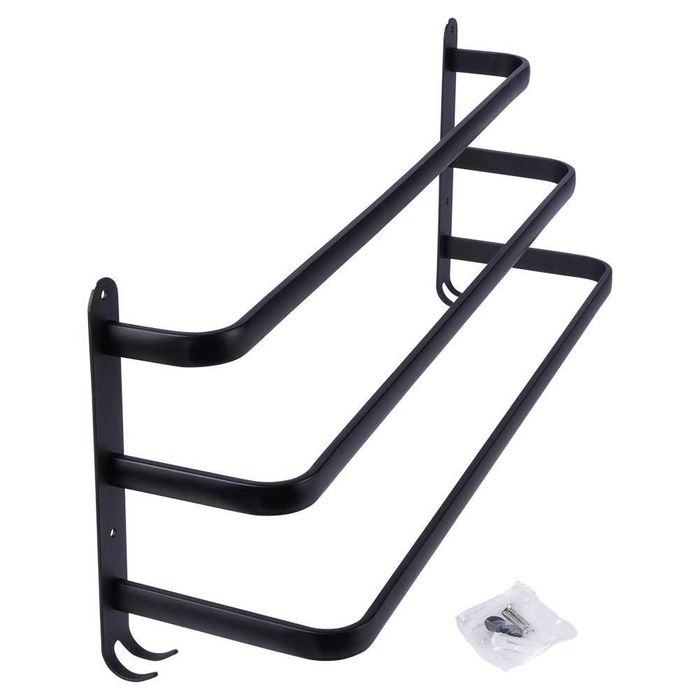 Закачалка за хавлии за баня, черен мат, 60 cm