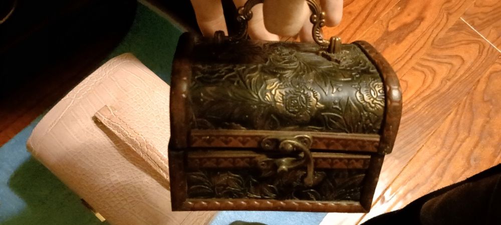 Cutie mica lemn piele