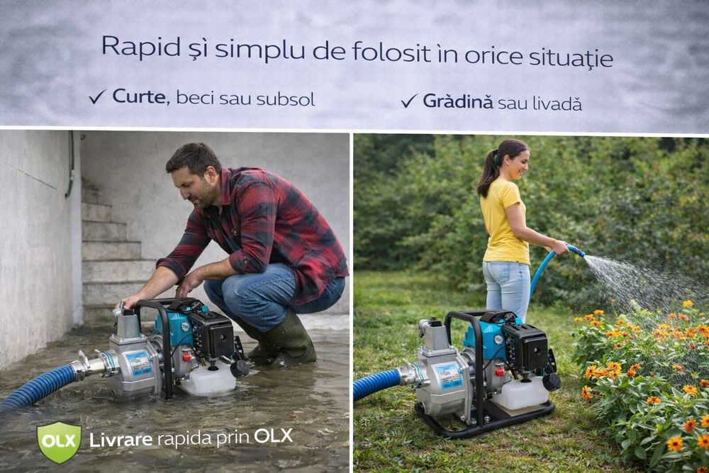 Motopompa Brillo 4CP pe benzina, 4.0 CP – debit mare 9000 l/h