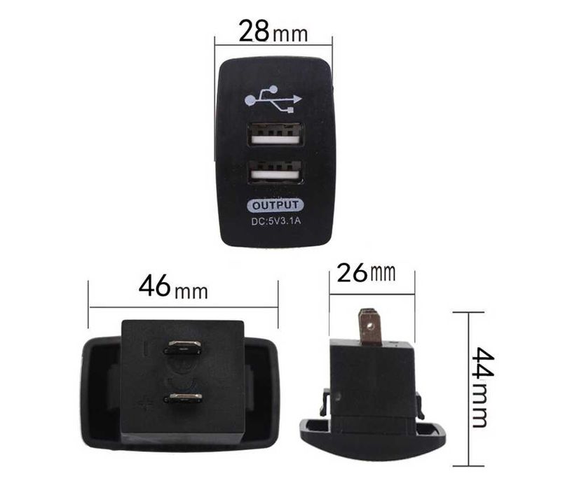 Зарядно с 2 USB портове за вграждане за автомобил- 12/24V- DC 5V/3.1A.