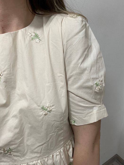 Rochiță midi, 100% bumbac, crem, cu broderie flori, mărimea S