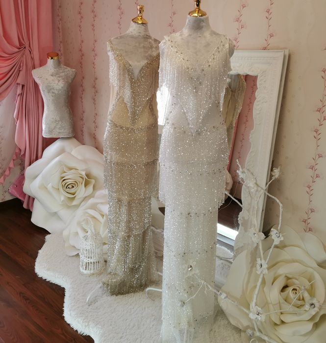 Платье расшитое вручную бисером и пайетками.