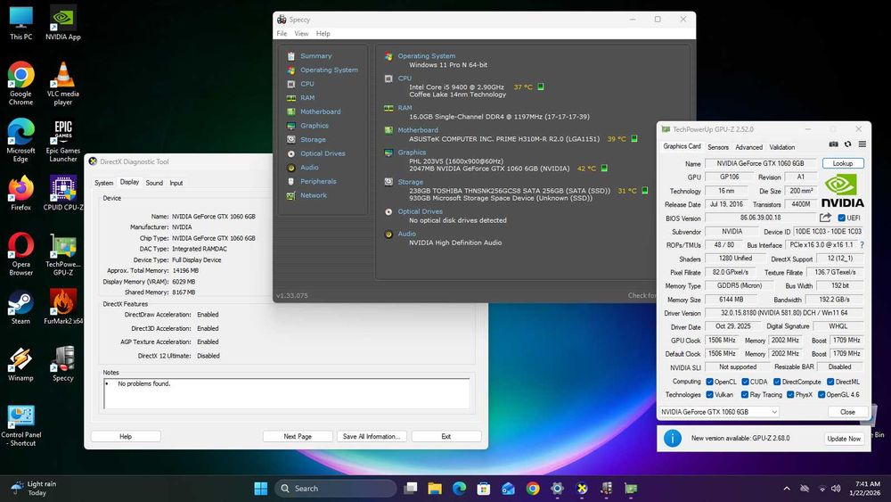 Pc I5 Gen 9 16gb DDR4 ssd+hard calculator gaming eventual GTX 1060 GB