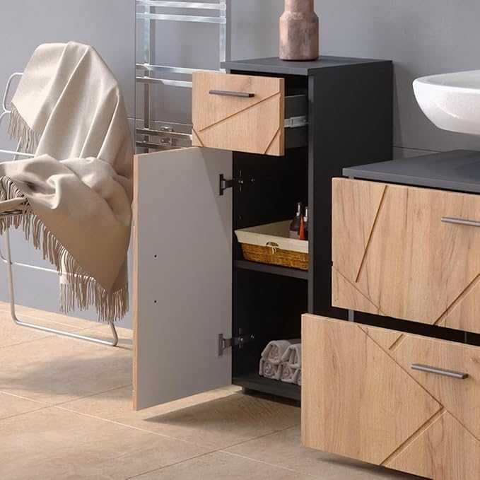 Шкаф за баня Vicco Midi, златен дъб / антрацит, Ирма, 30 x 81 x 30 см