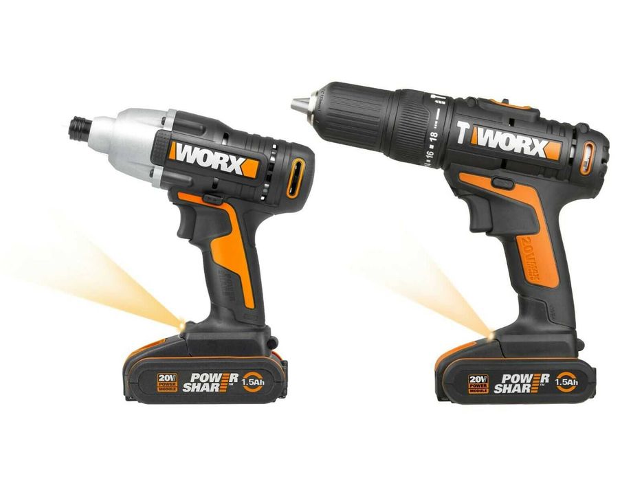 WORX Акумулаторен Винтоверт и Импакт 20V 2 Батерии Зарядно Чанта