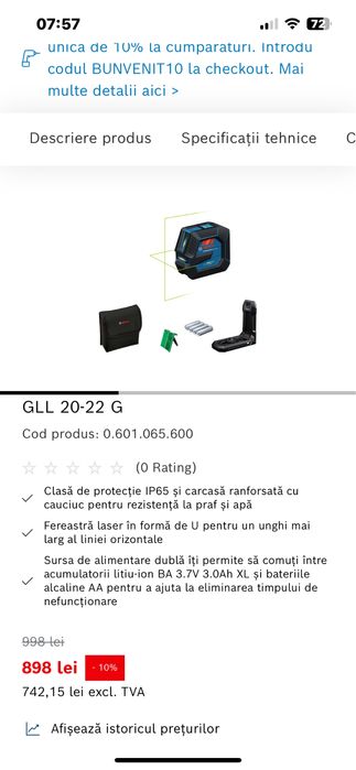 Nivele laser Bosch Gll 80-33G/Gll 3-80G si Gll 20-22 G-Sigilate(verde)