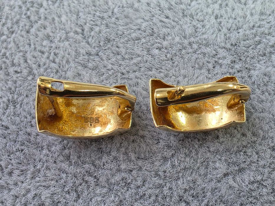 Cercei damă din aur 14K, 1,96 g, design texturat elegant cu linii diagonale, stil modern și rafinat