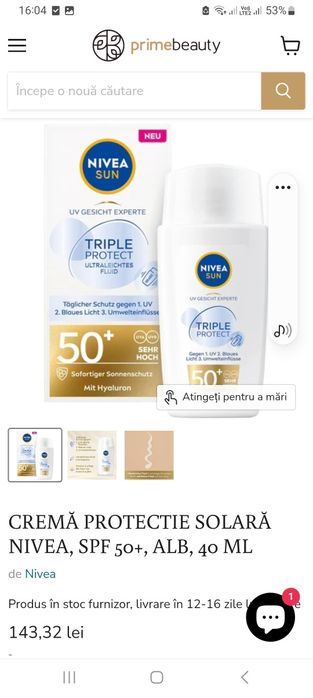 Creme nivea cu protecție solară 50+ pt față
