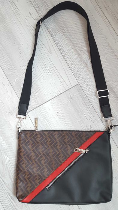 Нова оригинална мъжка кожена чанта FENDI MESSENGER BAG