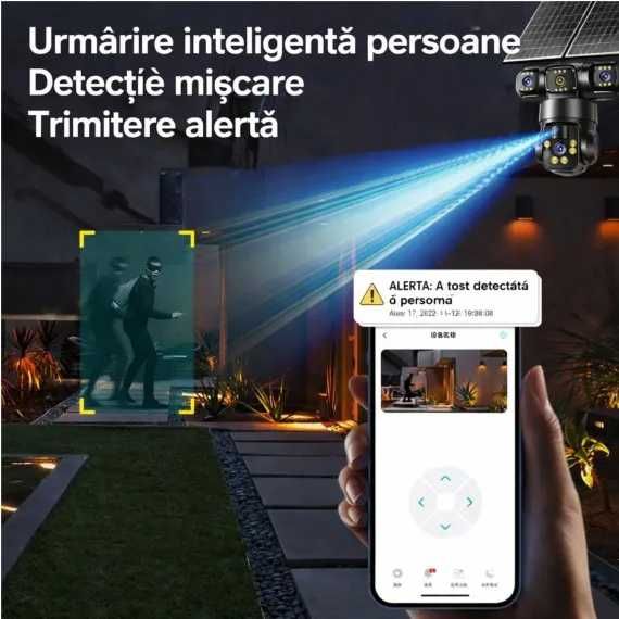 Camera supraveghere panou solar 4K 4G 12MP WIFI cu 4 camere vedere nocturna audio senzor miscare