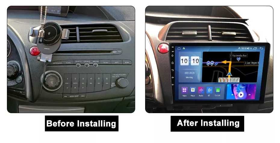 NAVIGATIE Android 14 Honda Civic 2006 2011 1/8 Gb Waze CarPlay +CAMERA