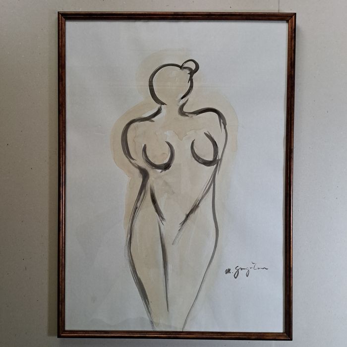Pictură,acuarelă "Nud",Marcel Guguianu (n.1922 - d.2012)