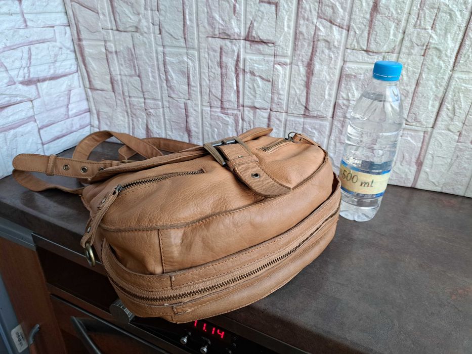 мъжка/дамска кожена чанта,бежова торба-естествена кожа