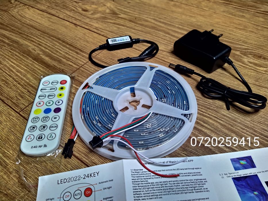 Kit Banda Led DIGITALA 5050 RGB IP65 / 5m cu Bluetooth +Telecomanda RF