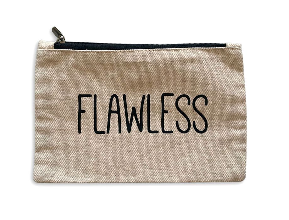Penar din bumbac canvas cu inscriptie Flawless, 21 x 13 cm, Bej