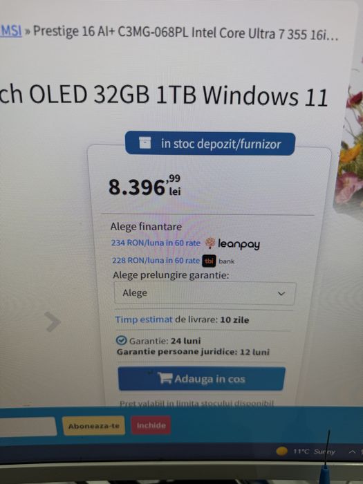 Vand uktrabook msi prestige oled 16ai+ c3mg core 7 ultra 355 32gb 1 tb pci 120hz+ bonus