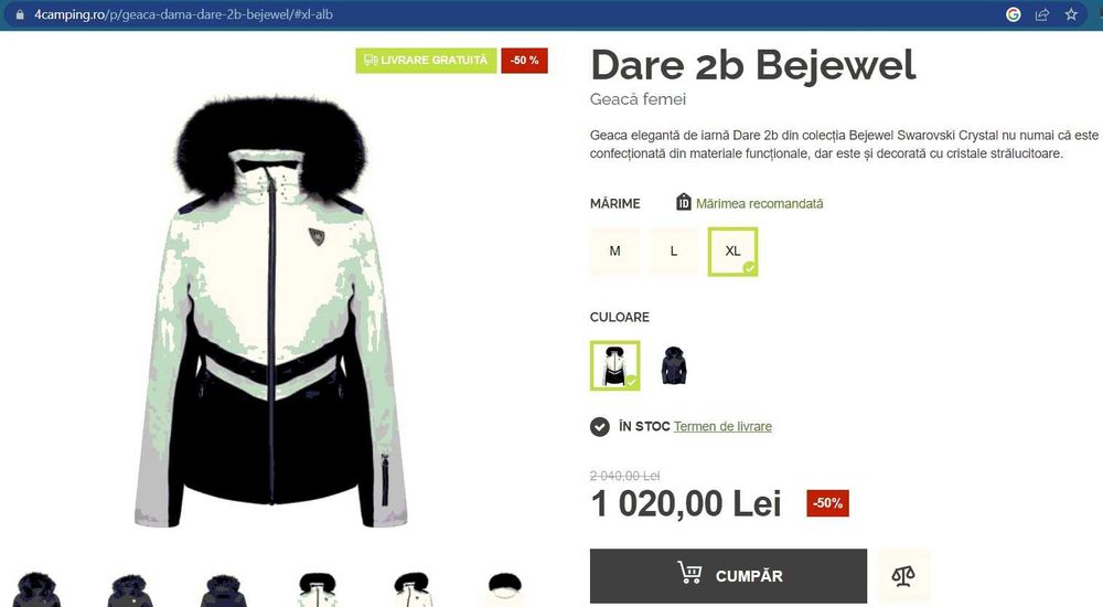 Geaca schi femei cristale SWAROVSKI -Dare 2b Bejewel 10/10 marimea XL